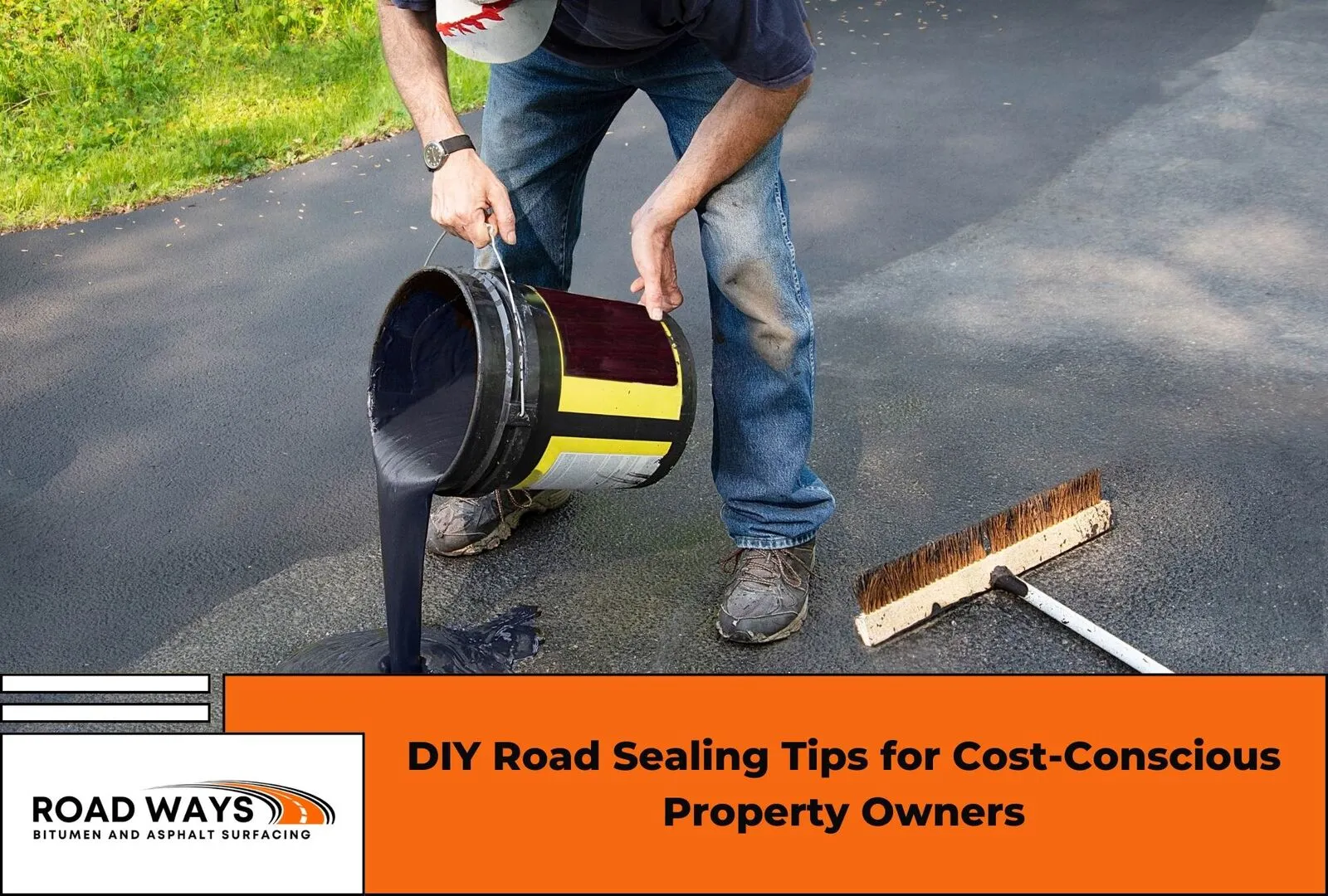 Sealant being applied to a driveway surface during a DIY sealing job